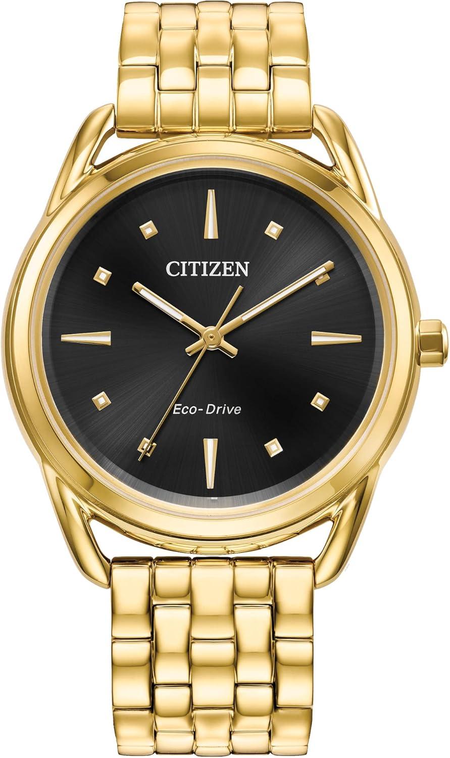 Citizen Women's Eco-Drive Dress Classic Watch in Gold-tone Stainless Steel, Black Dial