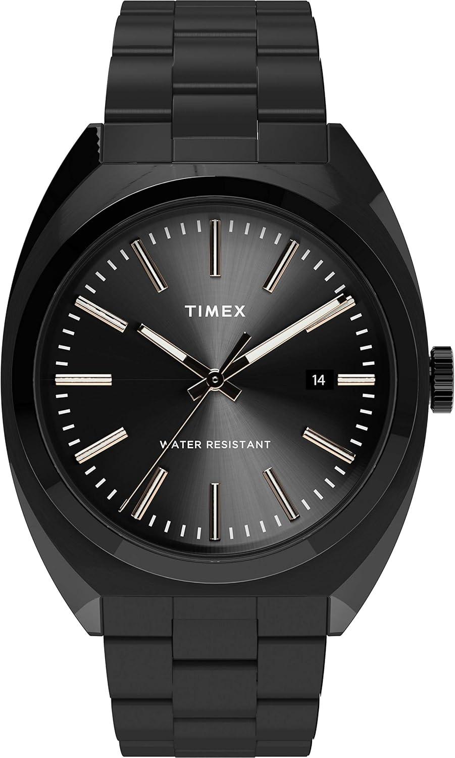 Timex Men's Milano XL 38mm Watch – Black with Rose Gold-Tone Accents