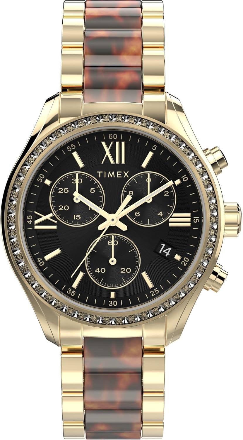 Timex Women's Chronograph 38mm Watch - Gold-Tone Bracelet Black Dial