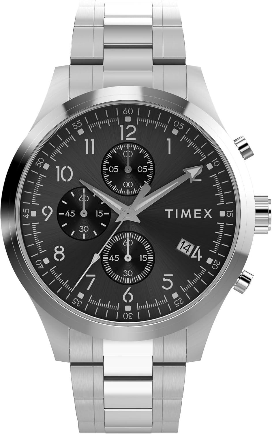 Timex Men's Dress Chronograph 43mm Watch - Silver-Tone Bracelet Black Dial