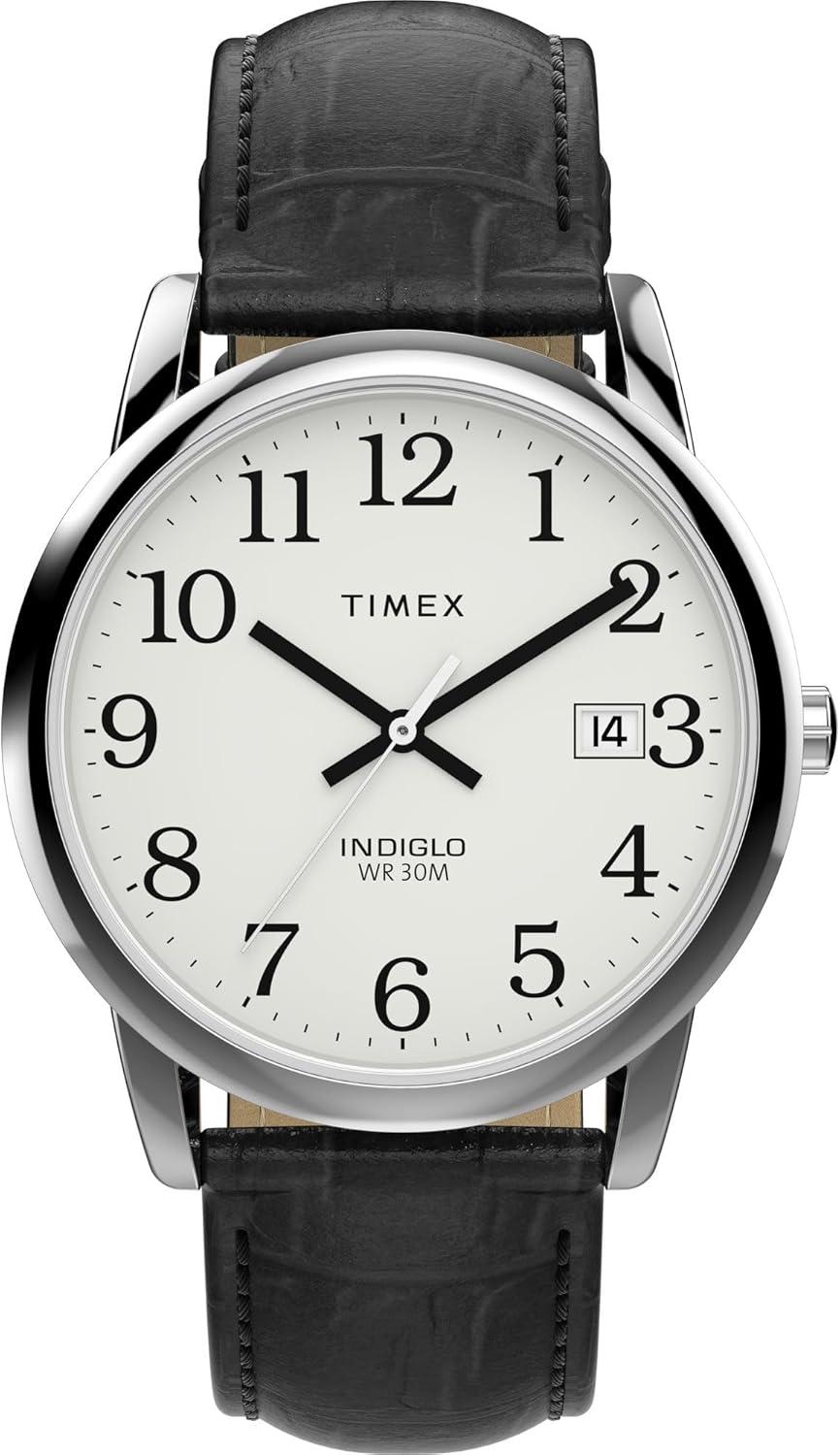 Timex Men's Easy Reader 35mm Watch - Black Strap White Dial Silver-Tone Case