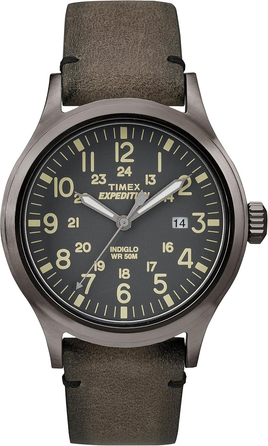 Timex Men's TW4B01700 Expedition Scout 40 Brown/Gray Leather Strap Watch