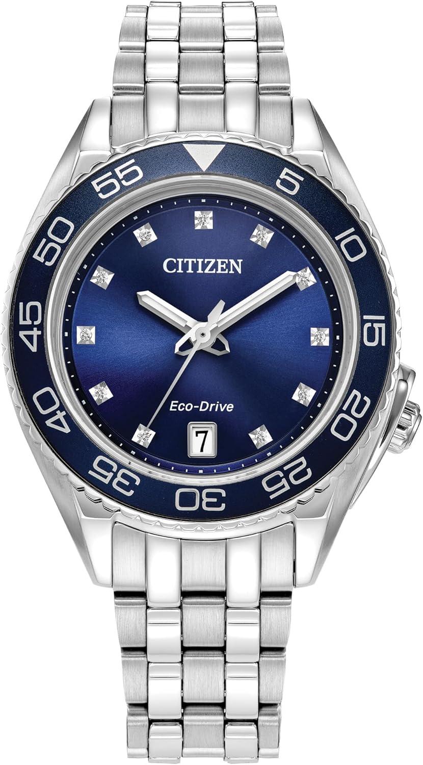 Citizen Ladies Eco-Drive Sport Luxury Carson Watch, Blue Dial with Diamonds
