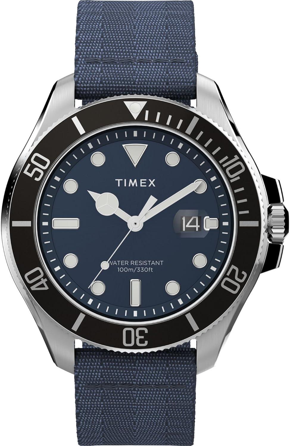 Timex Men's Harborside Coast 44mm Watch - Blue Strap Blue Dial IP Steel Case