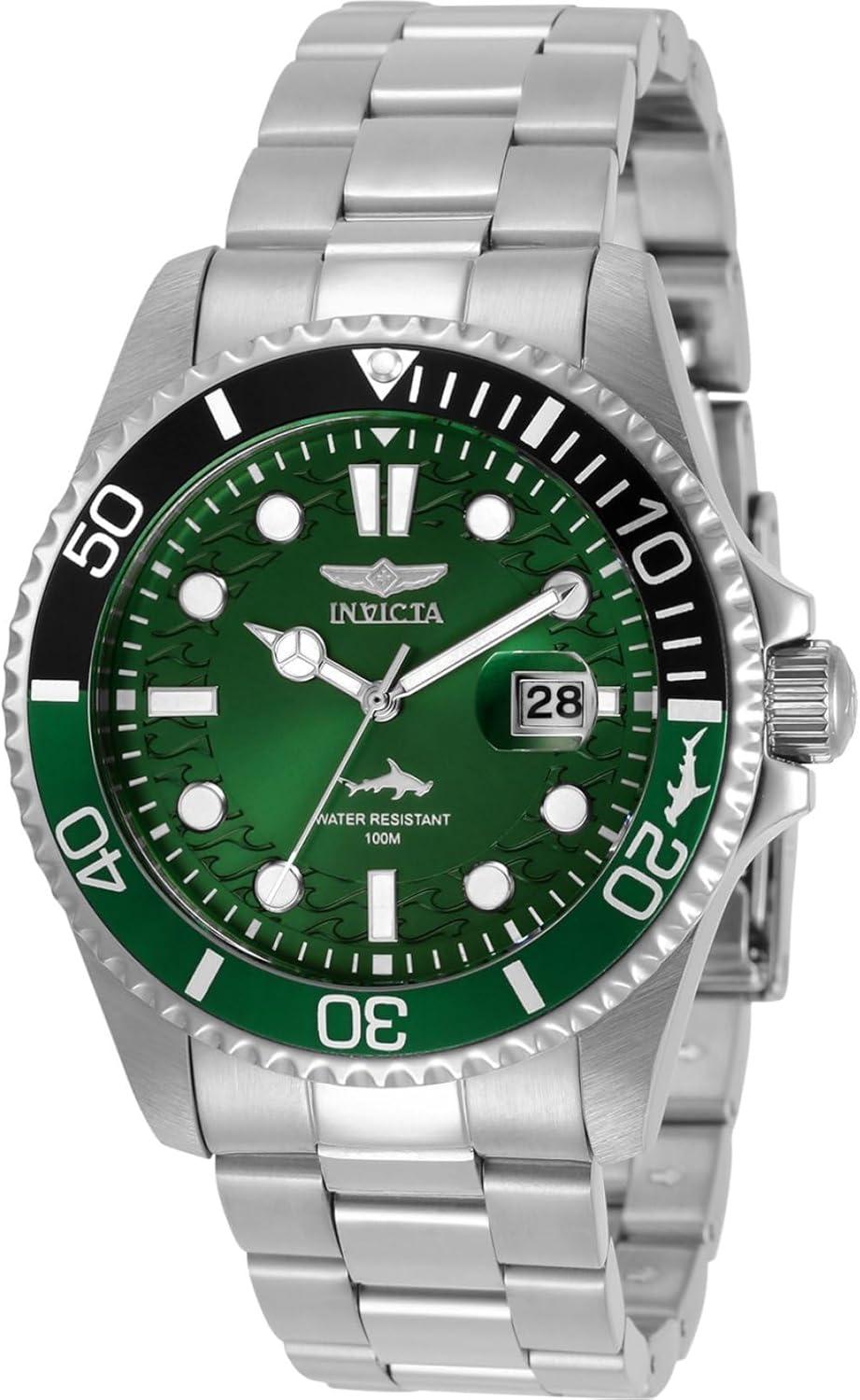 Invicta Pro Diver Men 43mm Stainless Steel Green Dial PC32 Quartz Watch