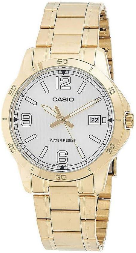 Casio MTP-V004G-7B2 Men's Dress Gold Tone Stainless Steel Silver Dial Analog Date Watch