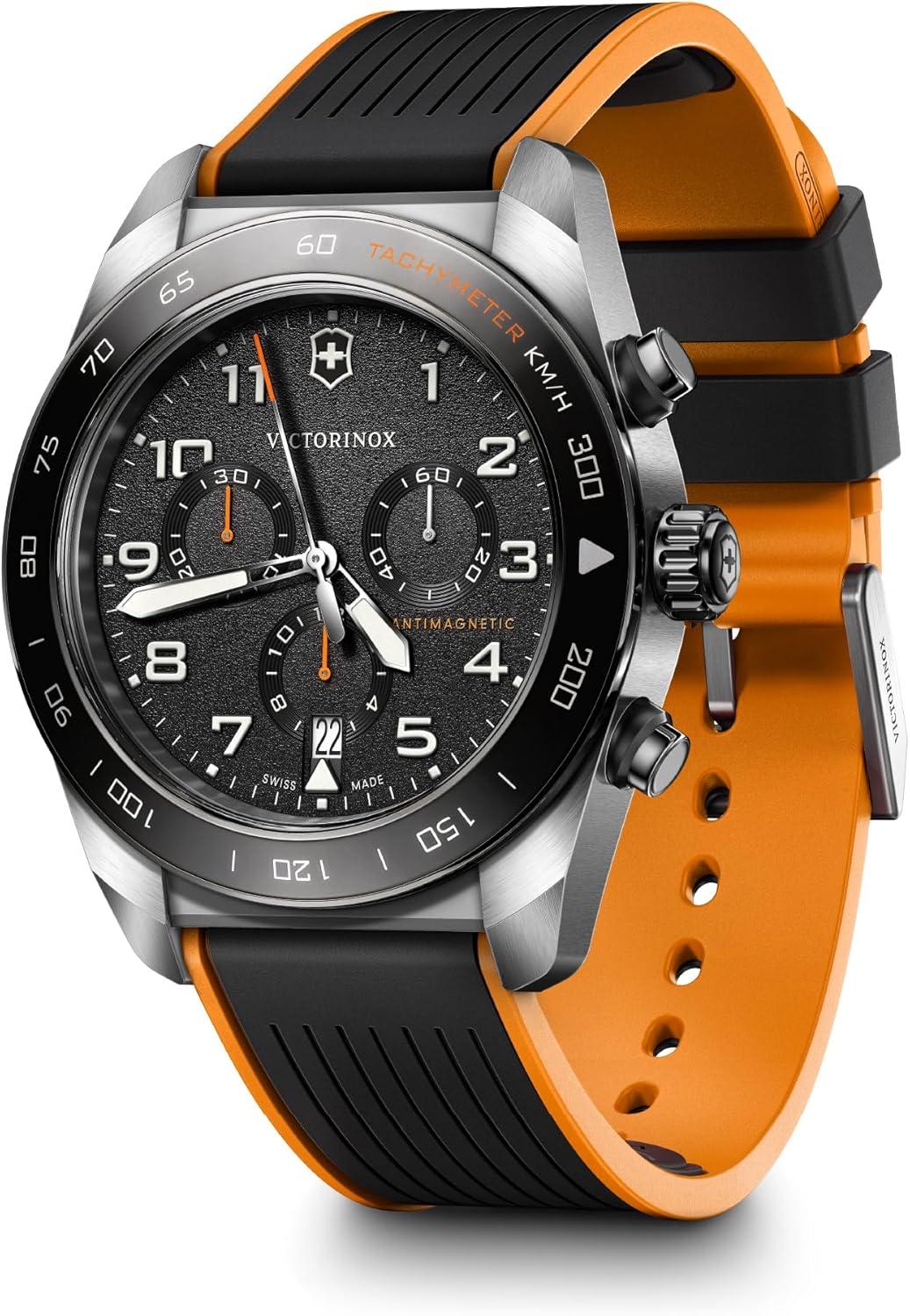 Victorinox Swiss Army Chronograph Black Dial Black and Orange Rubber Strap Watch 42mm - 242050