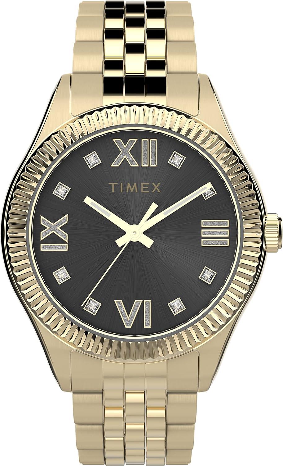 Timex Women's Waterbury Legacy 34mm Watch – Black Dial Gold-Tone