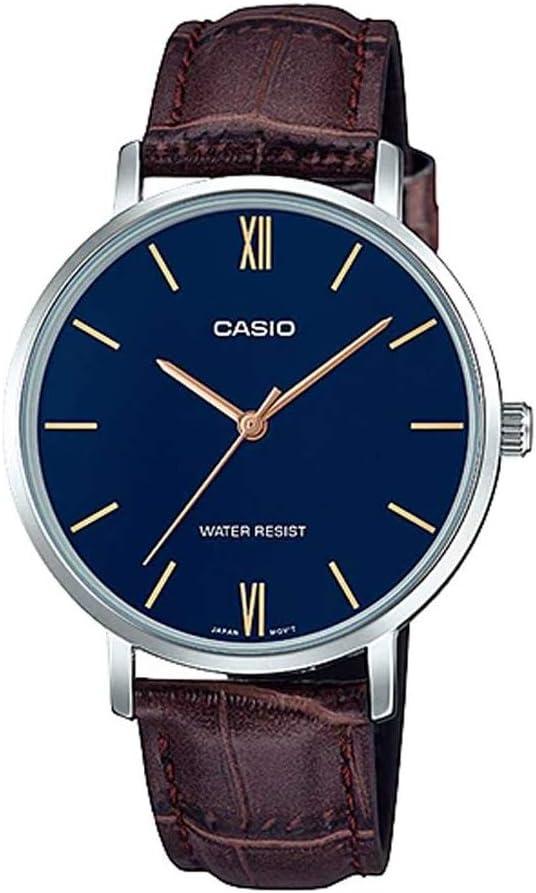 Casio LTP-VT01L-2B Women's Minimalistic Blue Dial Brown Leather Band Analog Watch