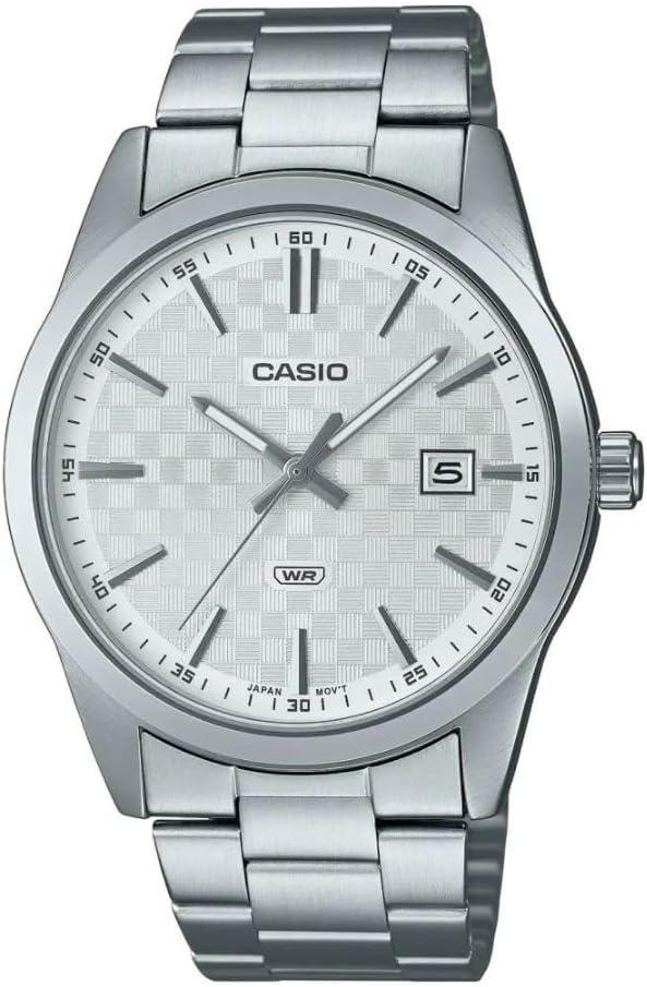 Casio Men Watch Analog Date Display White Dial Stainless Steel Band MTP-VD03D-7AUDF