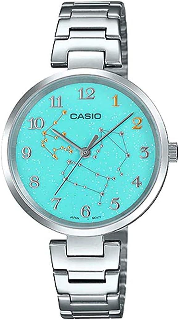 Casio LTP-E08D-3A Women's Stainless Steel Green Aquarius Zodiac Motif Dial Analog Watch