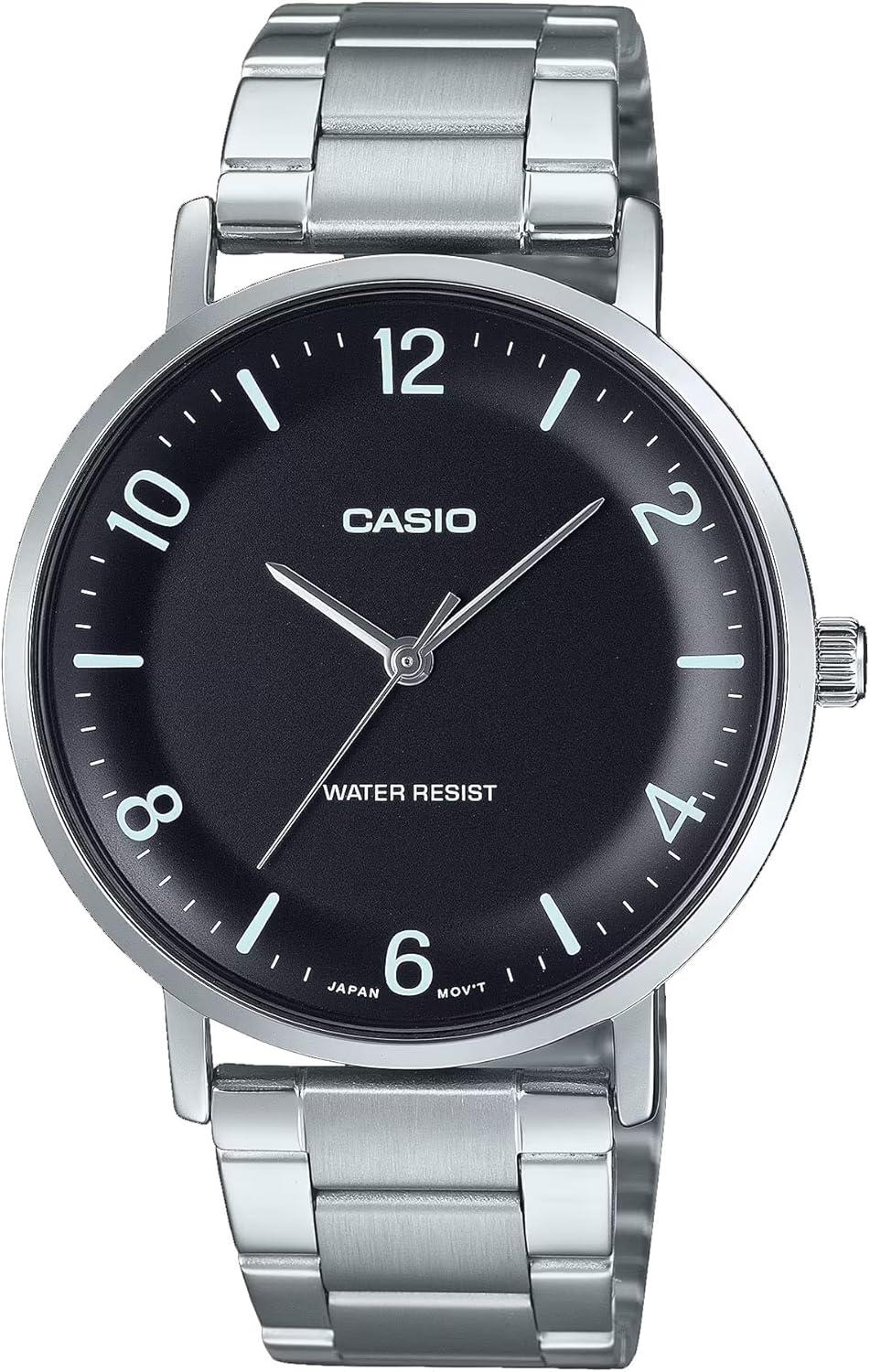 Casio MTP-VT03D-1B Men's Minimalistic Stainless Steel Black Concave-Shaped Dial Watch