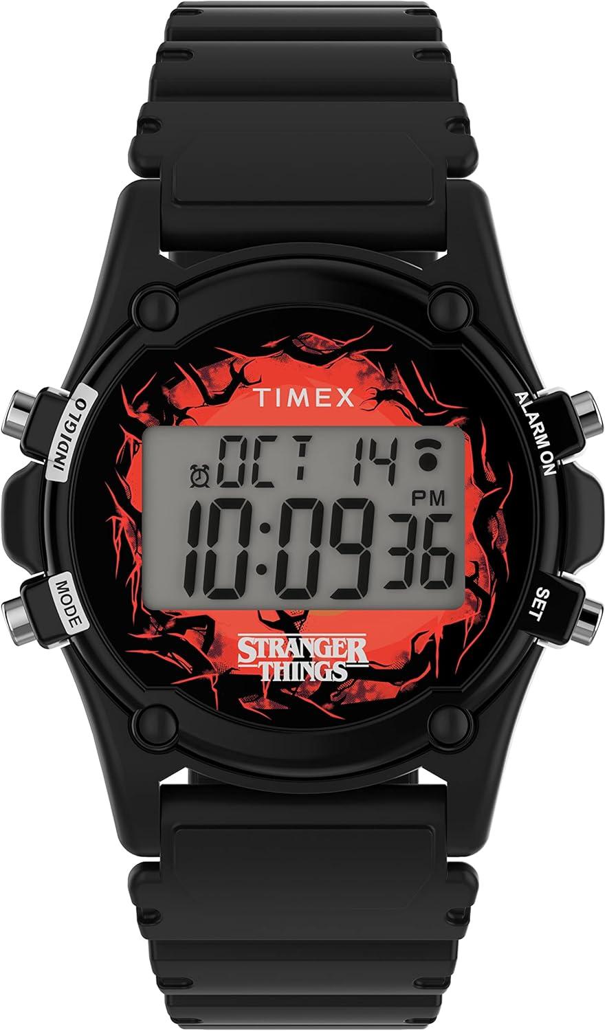 Timex Atlantis x Stranger Things 40mm Watch – Black & Red Case with Black Resin Strap