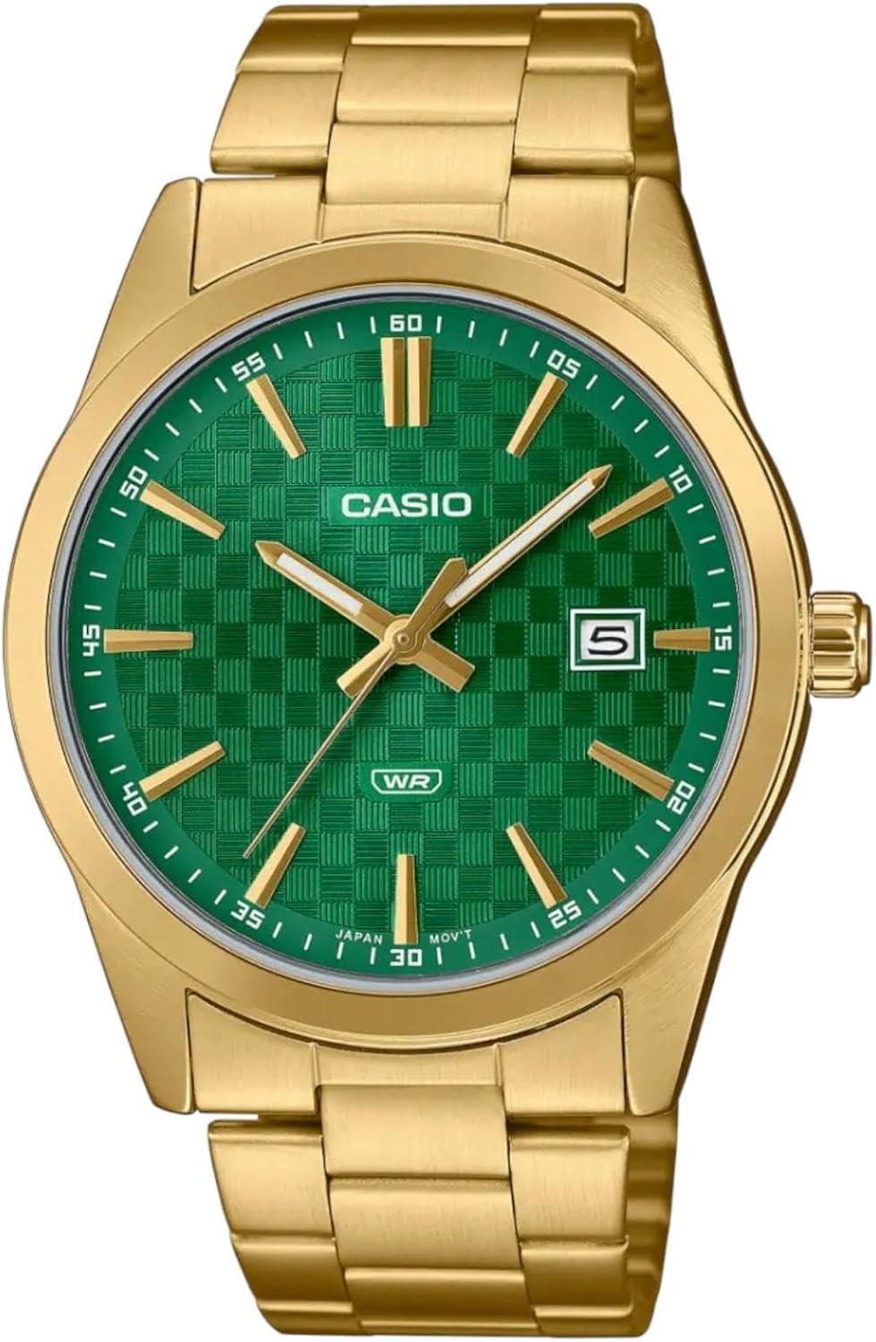 Casio MTP-VD03G-3A Men's Standard Gold Tone Stainless Steel Green Dial 3-Hand Analog Watch