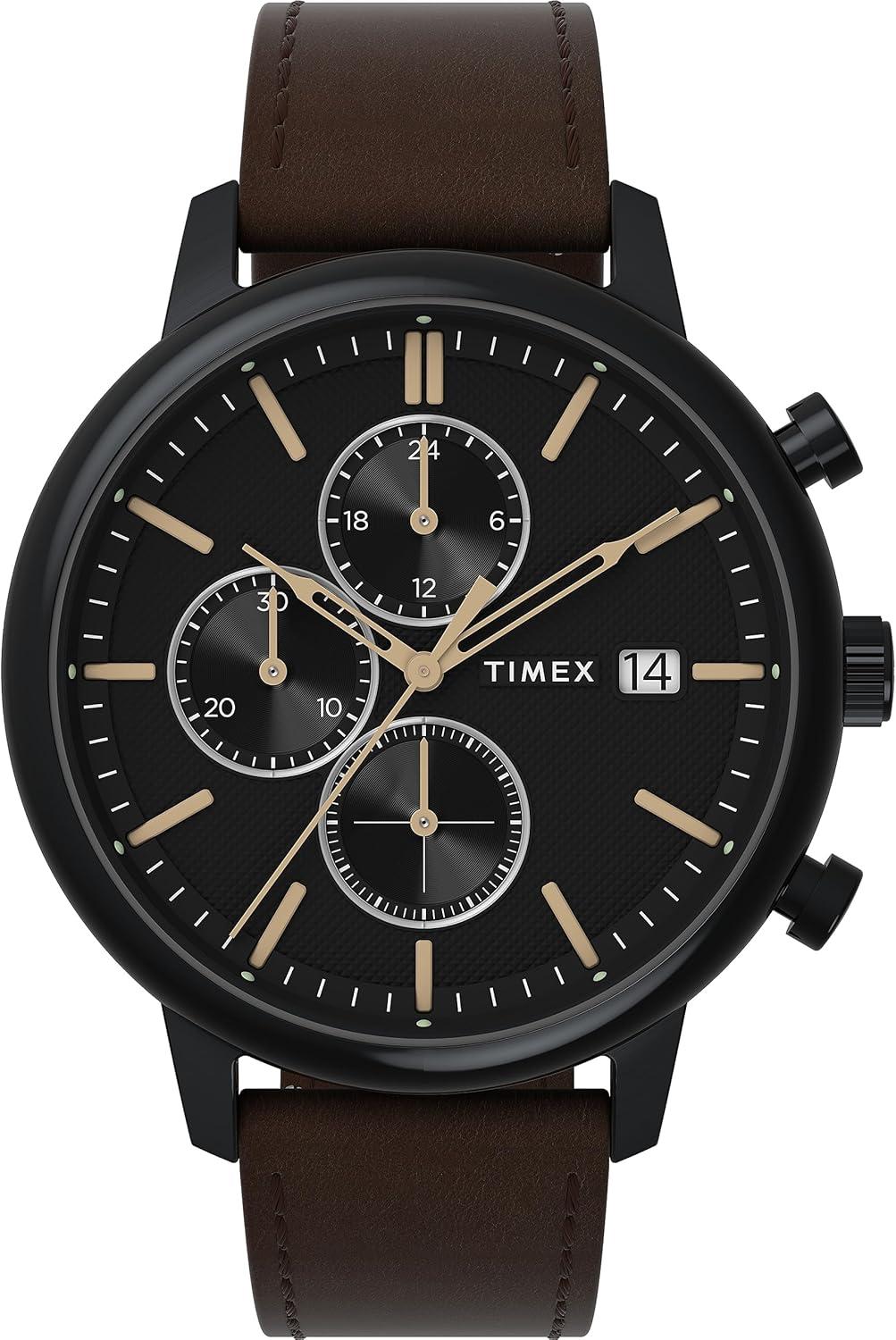 Timex Men's Chicago 45mm Watch - Brown Bracelet Black Dial Black Case
