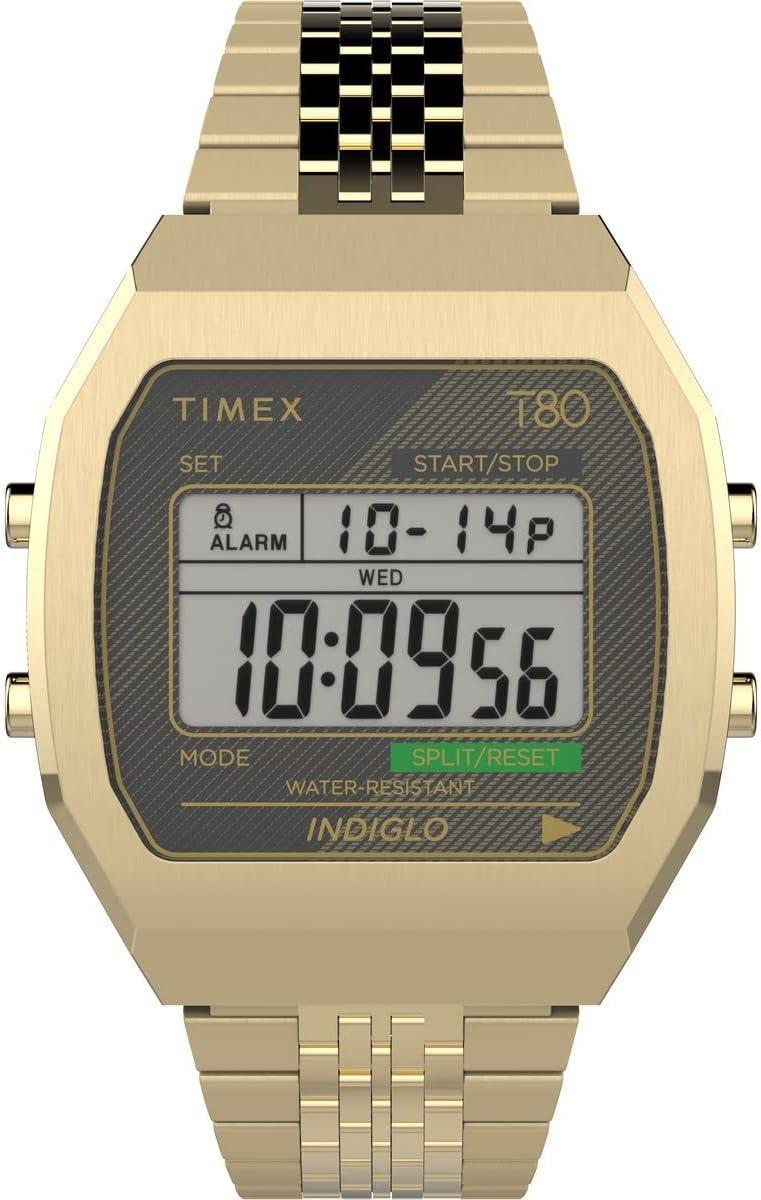 Timex Unisex T80 Steel 36mm Watch - Gold-Tone Band Digital Dial