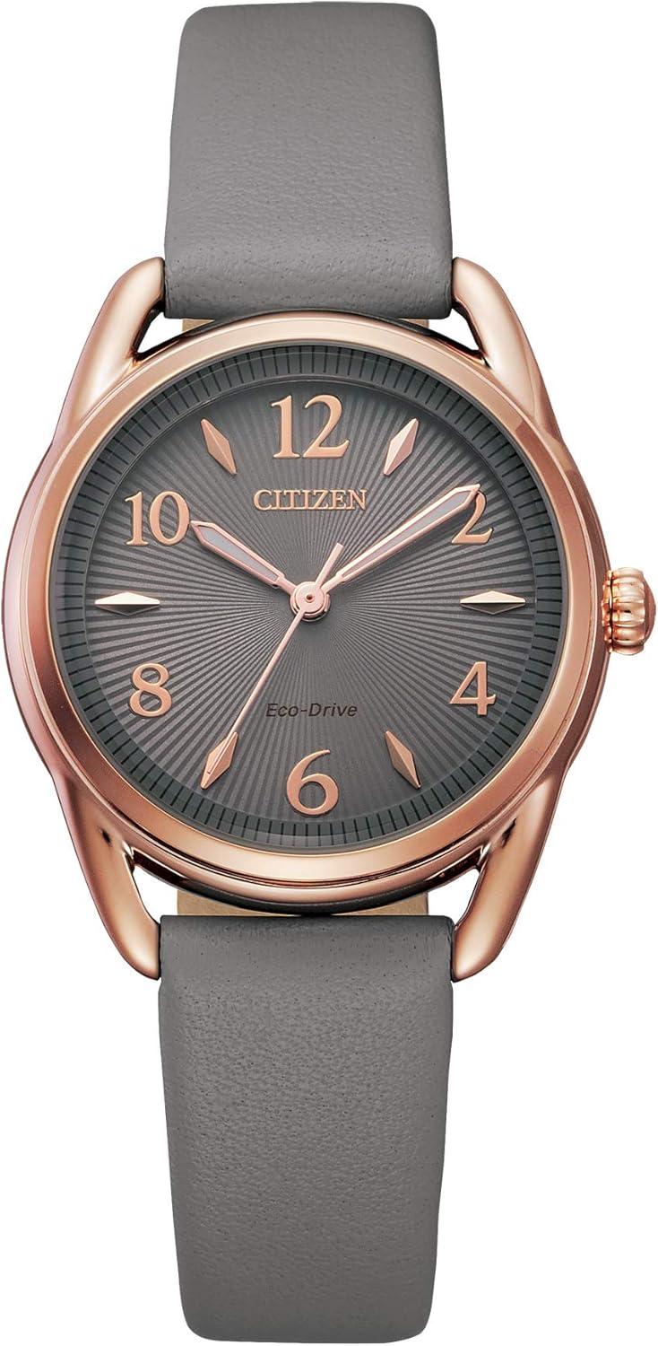 Citizen Women's Eco-Drive Dress Classic Watch in Rose-tone Stainless Steel with Grey Leather Strap
