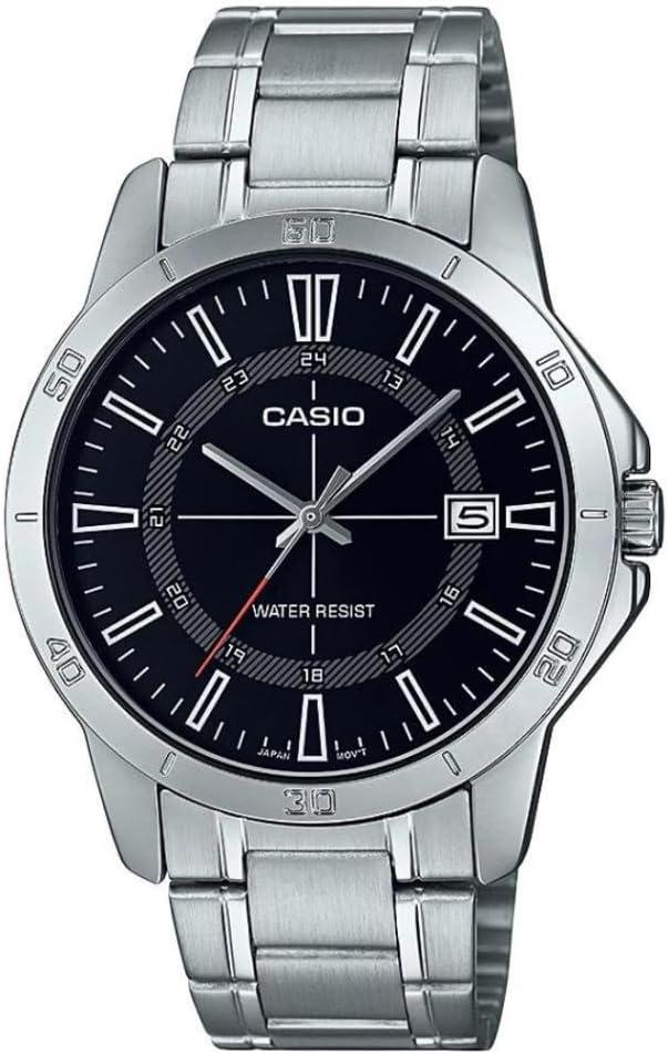 Casio MTP-V004D-1C Men's Stainless Steel Black 24 Hour Index Dial 3-Hand Analog Watch
