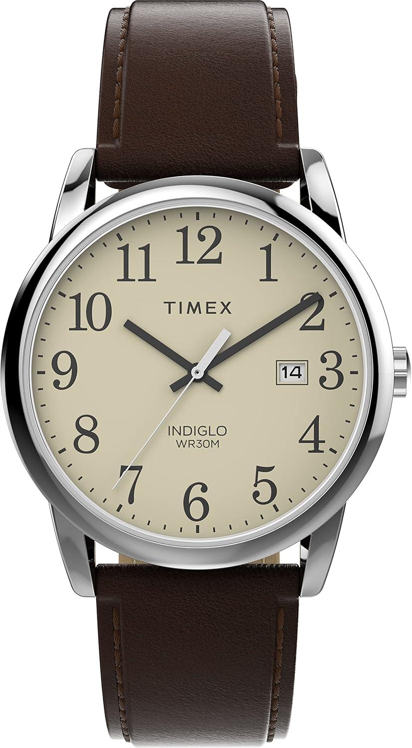 Timex Men's Easy Reader 38mm Watch - Brown Strap Cream Dial Silver-Tone Case