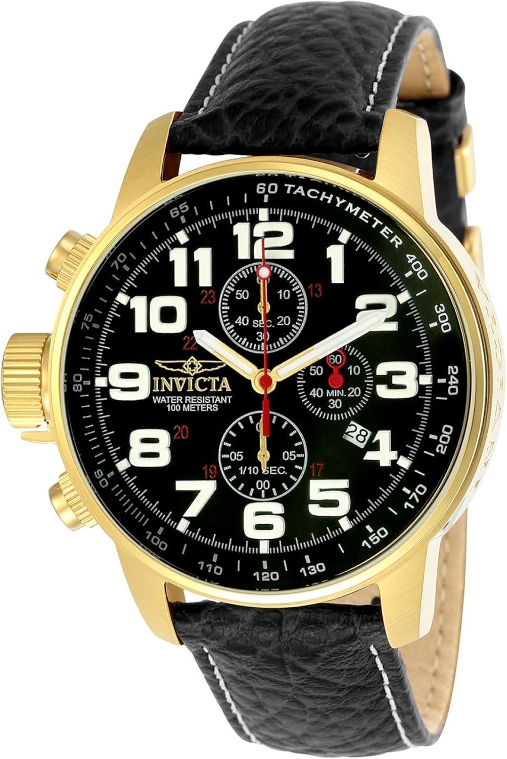 Invicta Men's I-Force Left Handed Quartz Watch with Leather Strap, Black