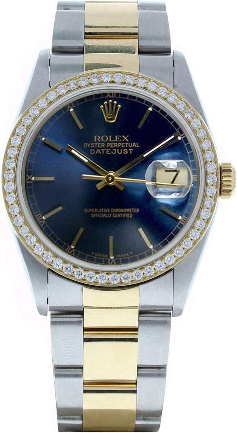 Rolex Men's Datejust Model 16233 Steel & 18k Gold Oyster Band Blue Stick Dial & Custom Diamond Bezel