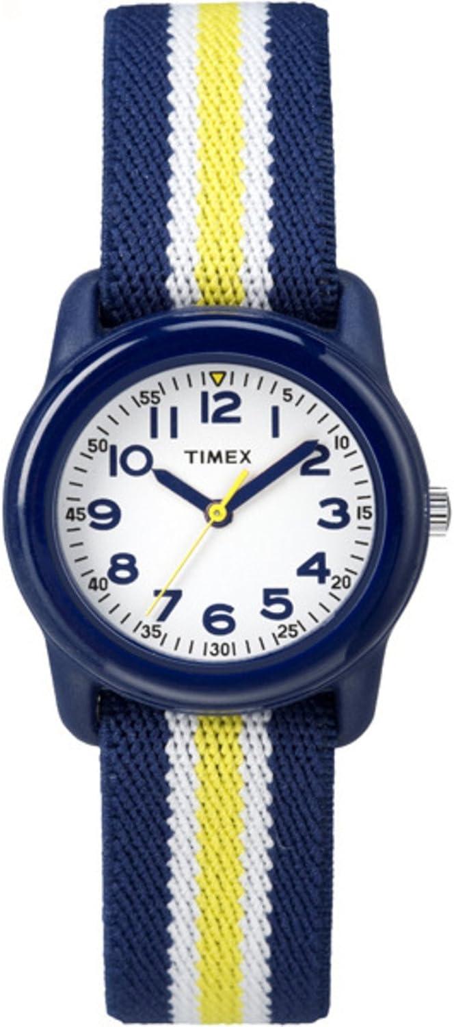 Timex TIME Machines 29mm Blue/Yellow Stripe Elastic Fabric Kids Watch