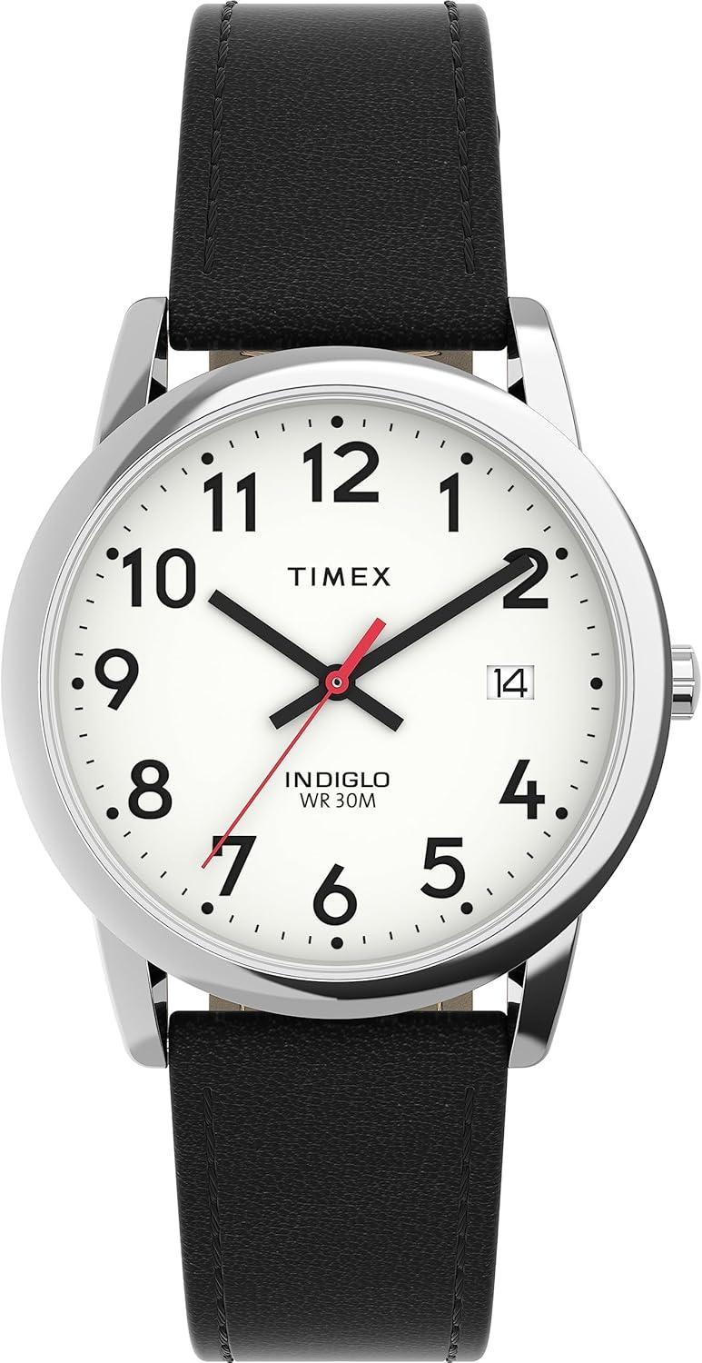 Timex Men's Easy Reader Classic 35mm Watch - Black Strap White Dial Silver-Tone Case