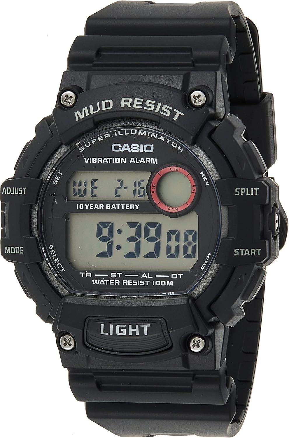 Casio Mud Resistant Stainless Steel Quartz Watch with Resin Strap