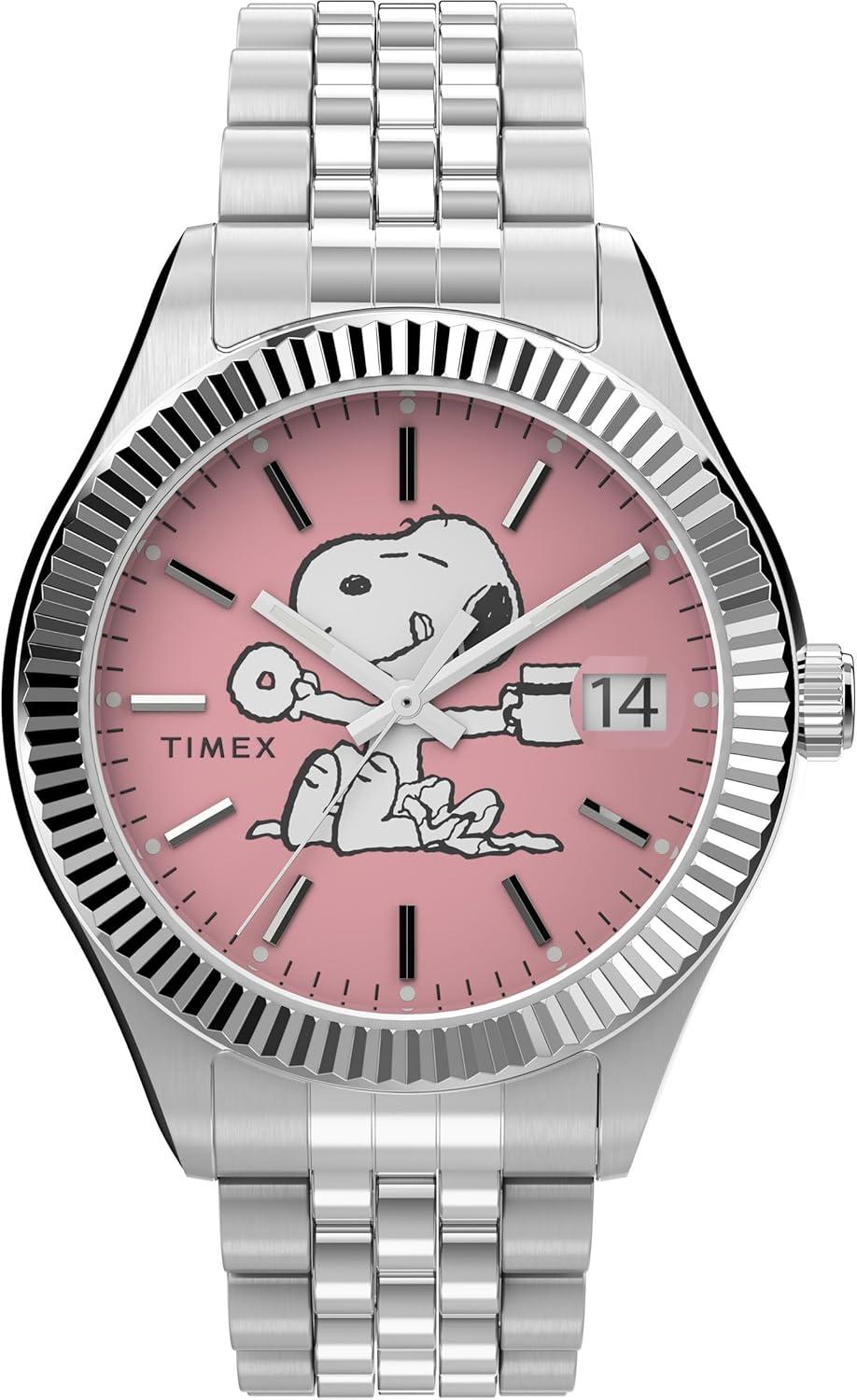 Timex Women's Peanuts x Waterbury Legacy Watch - Silver-Tone Bracelet Pink Dial