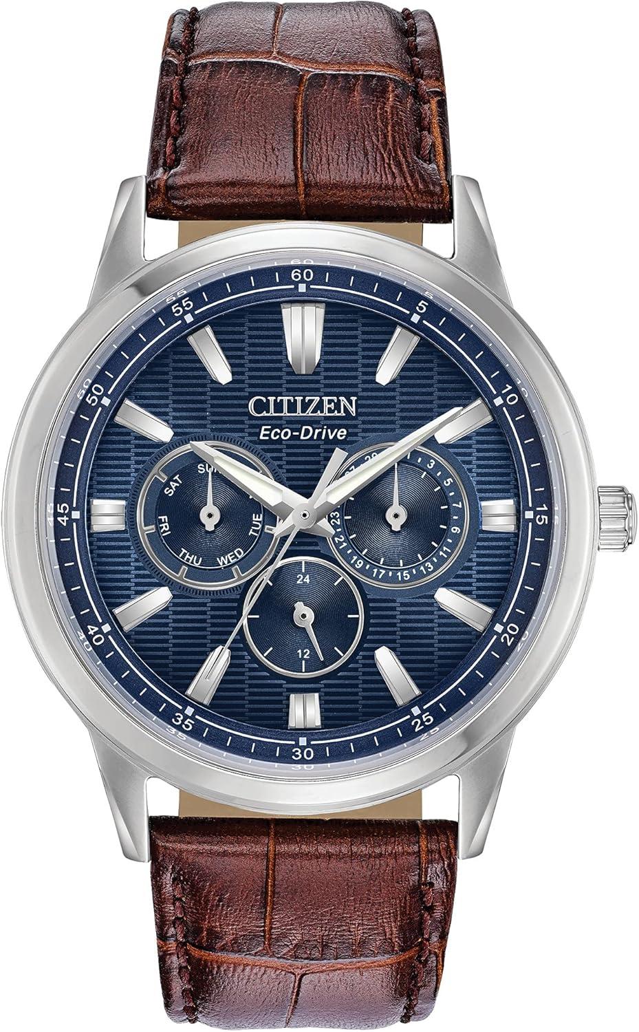 Citizen Men's Eco-Drive Corso Classic Watch in Stainless Steel with Brown Leather Strap