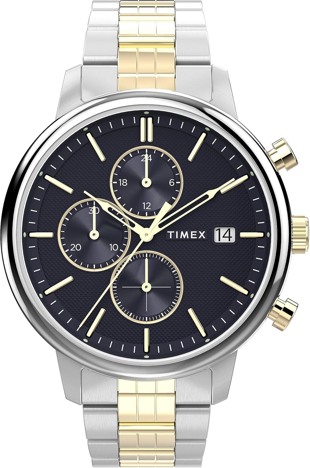 Timex Men's Chicago 45mm Watch - Two-Tone Strap Blue Dial Two-Tone Case