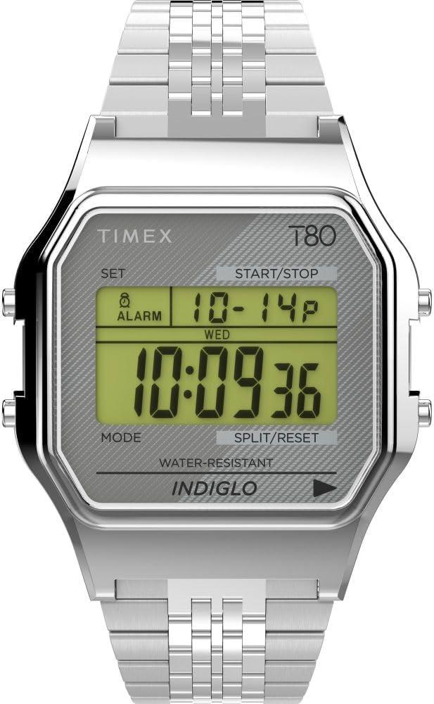 Timex T80 34mm Unisex-Adult Watch – Silver-Tone with Stainless Steel Bracelet