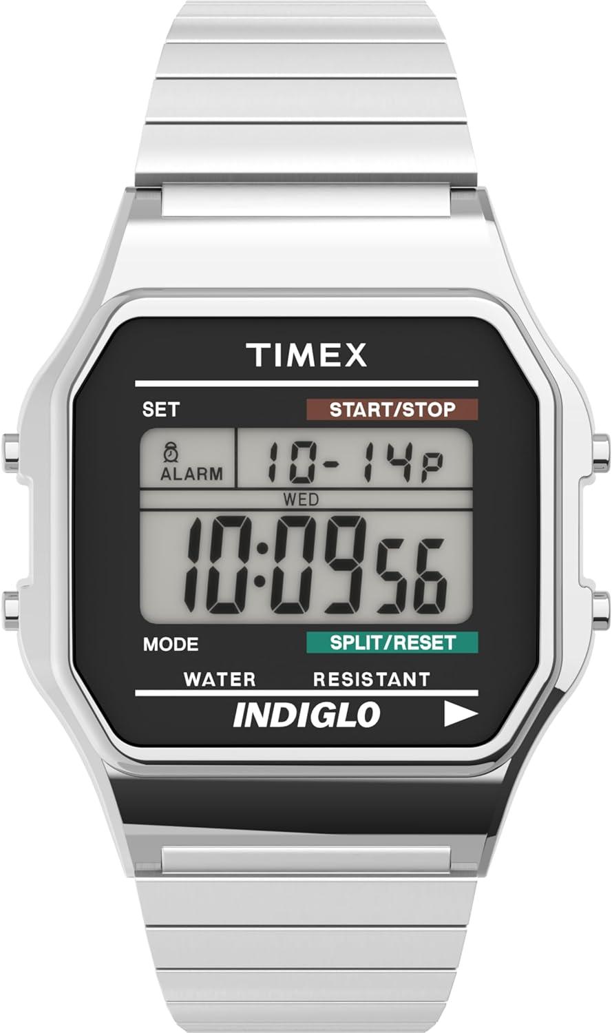 Timex Men's T78587 Classic Digital Silver-Tone Stainless Steel Expansion Band Watch