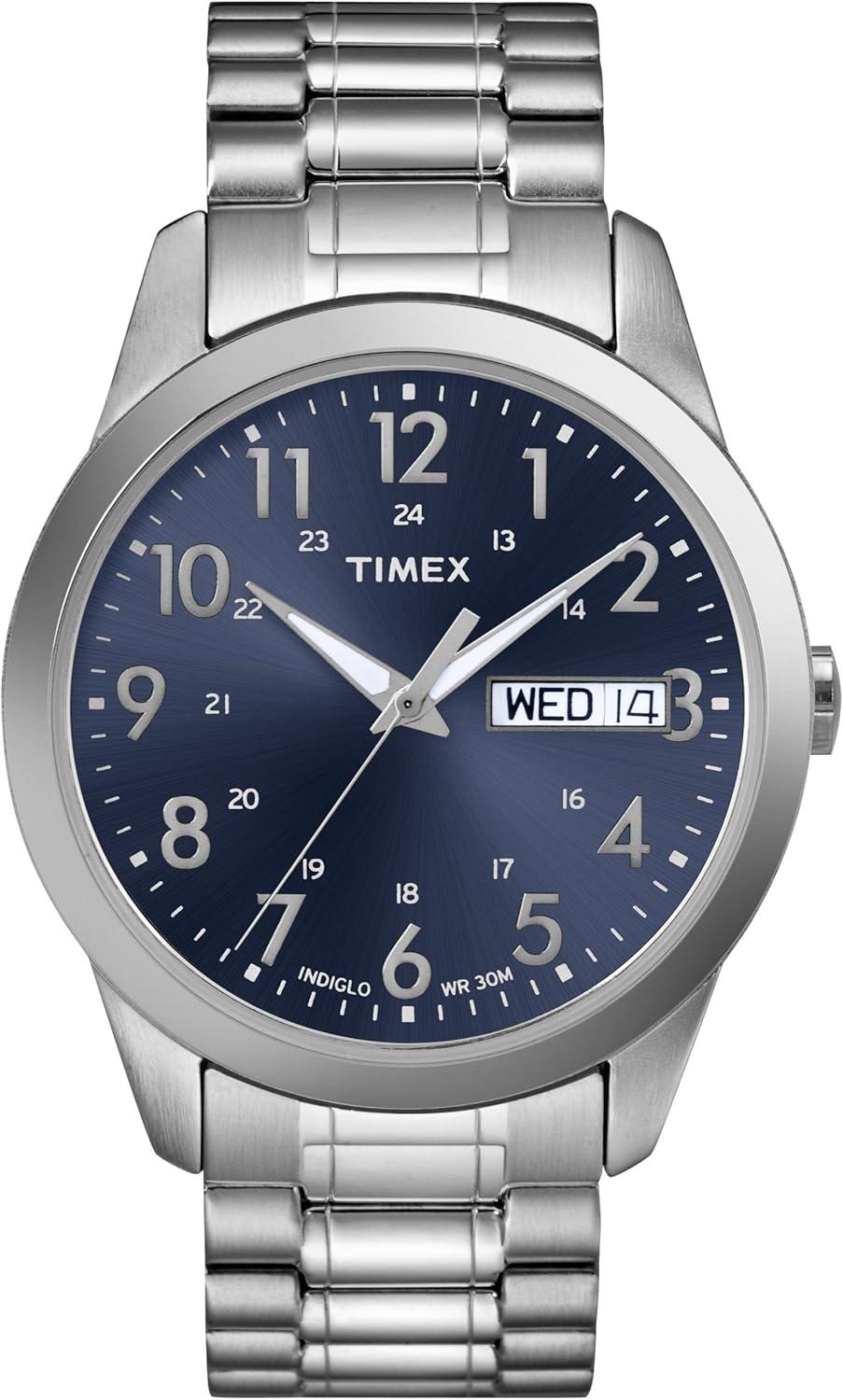 Timex Men's South Street Sport 36mm Watch – Silver-Tone Case Blue Dial