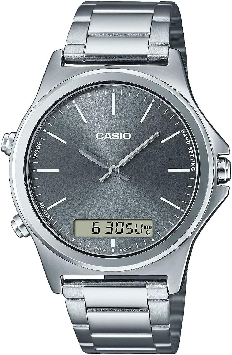 Casio MTP-VC01D-8E Men's Stainless Steel Grey Dial Analog Digital Dual Time Zone Watch