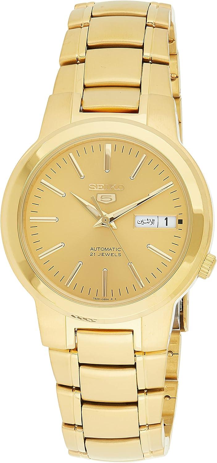 Seiko Men's SNKA10 5 Automatic Gold Dial Gold-Tone Stainless Steel Watch