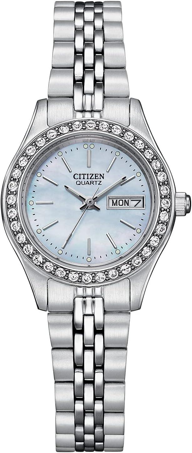 Citizen Ladies' Quartz Dress Bracelet Watch with Crystals, Stainless Steel and Day Date