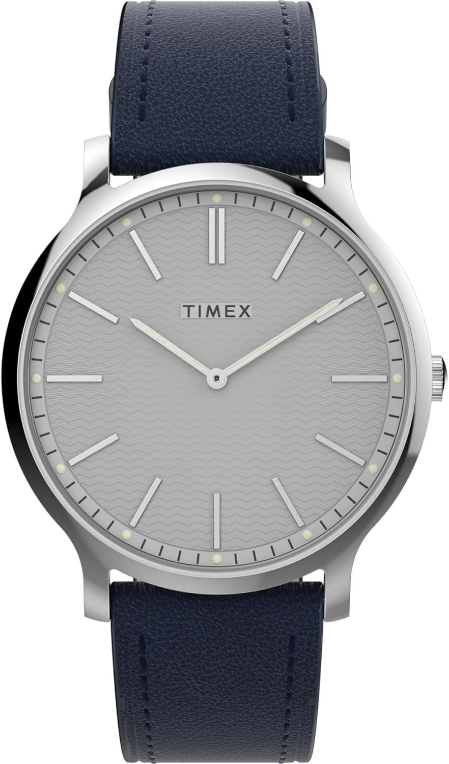 Timex Men's Gallery 40mm Watch - Blue Strap White Dial Silver-Tone Case