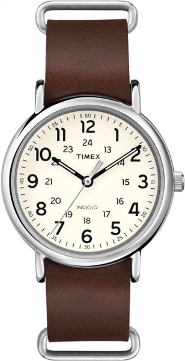 Timex Unisex T2P495 Weekender 40mm Brown Leather Slip-Thru Strap Watch