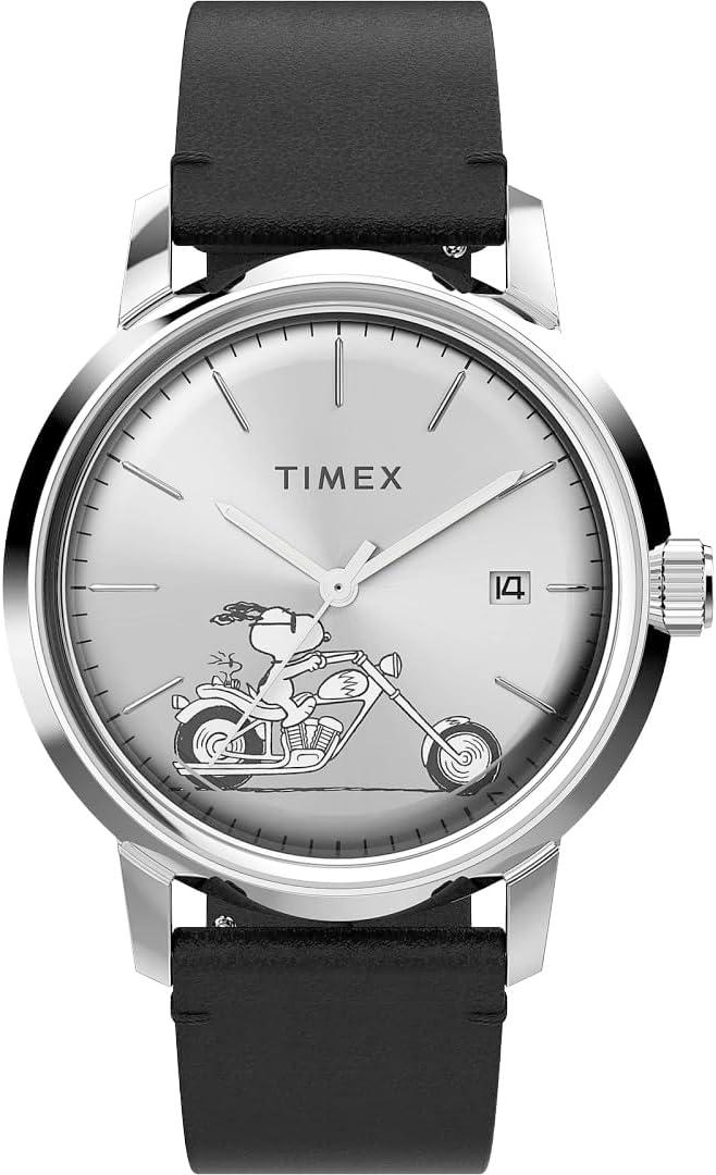 Timex Marlin Automatic Snoopy Easy Rider 40mm Leather Strap Watch, Silver