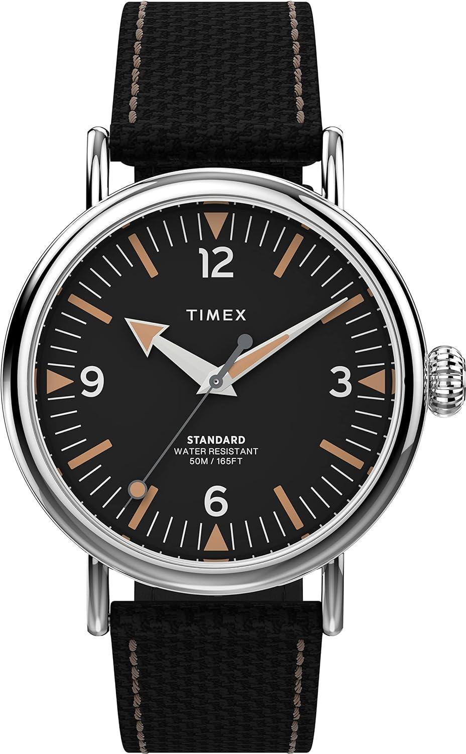 Timex Men's Standard 40mm Watch – Silver-Tone Case Black Dial