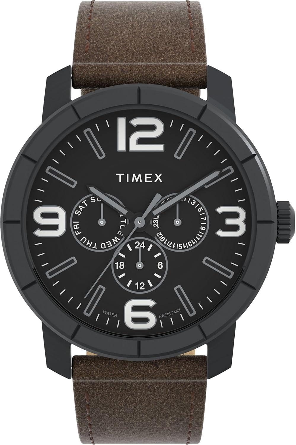 Timex Men's Mod 44mm Watch - Brown Strap Black Dial Black Case