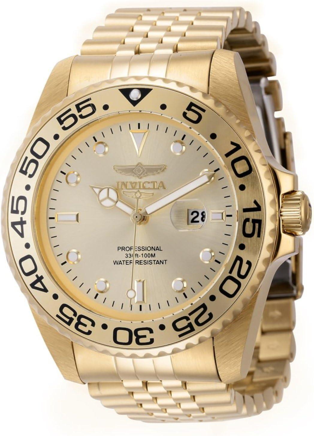Invicta Pro Diver Men 47mm Stainless Steel Gold Dial PC32 Quartz Watch