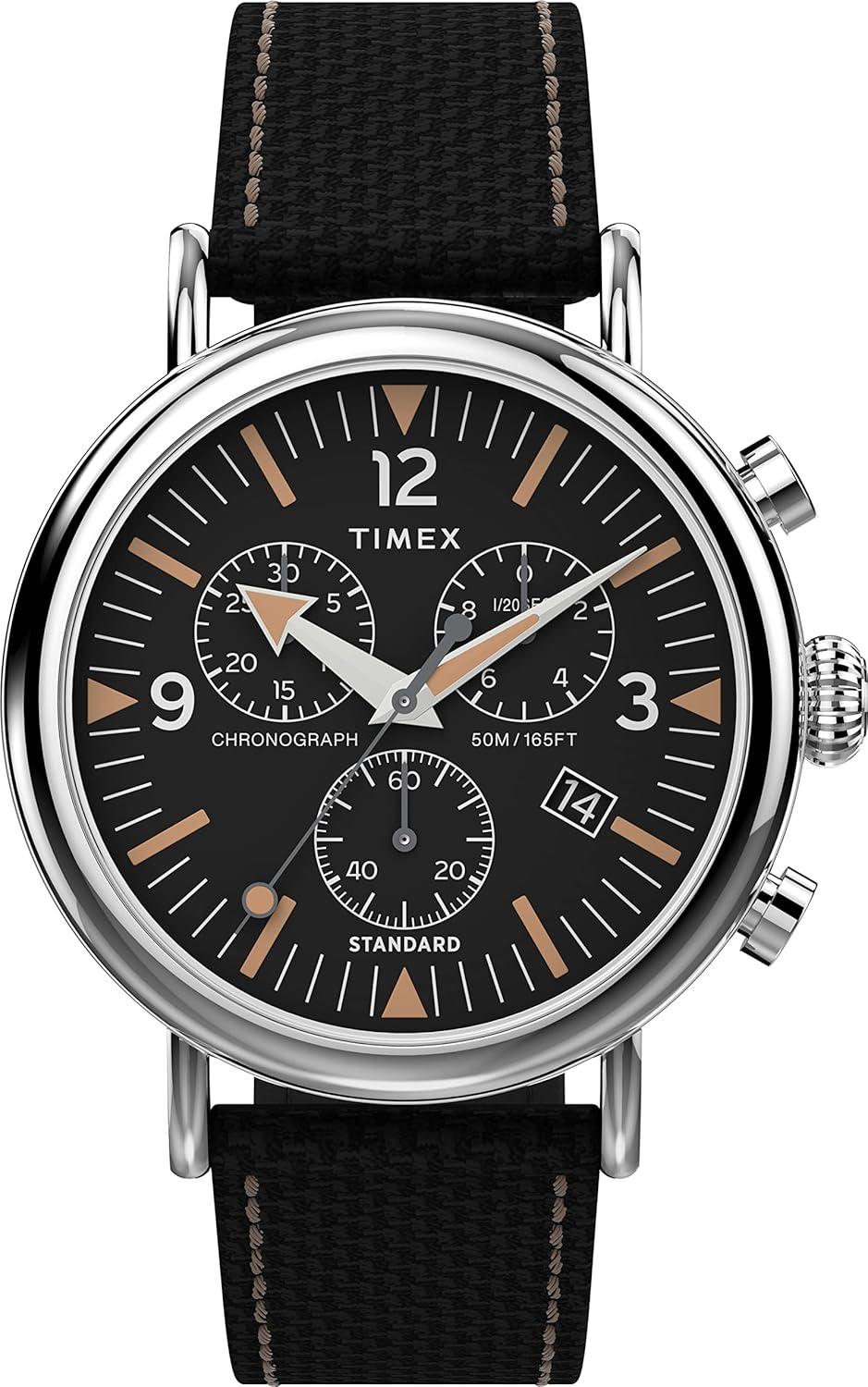 Timex Men's Chronograph 41mm Watch - Black Strap Black Dial Silver-Tone Case