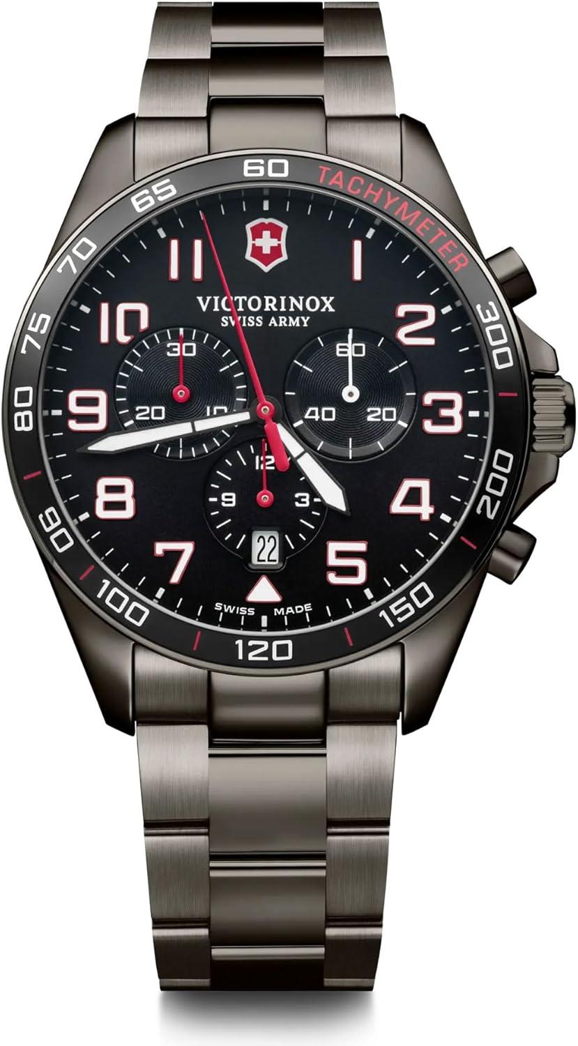 Victorinox FieldForce Sport Chrono Black Dial Black Stainless Steel Bracelet Watch 42mm - 241890