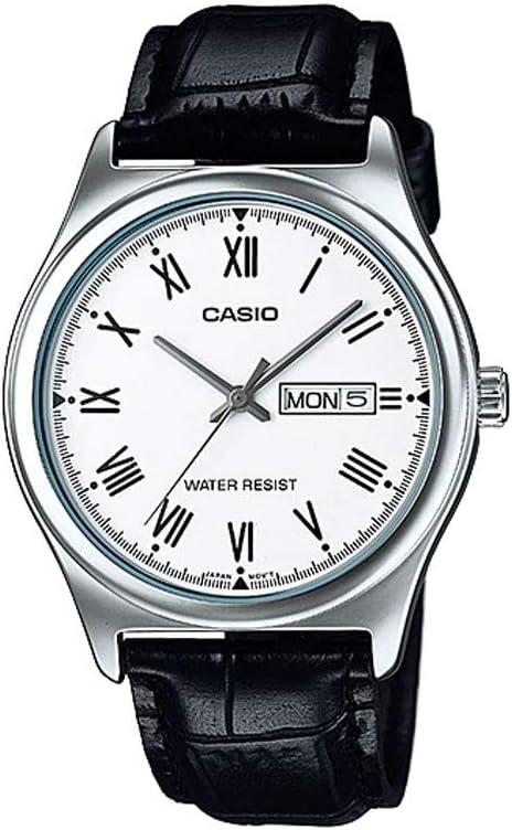 Casio MTP-V006L-7B Men's Leather Band White Roman Dial Day Date Watch
