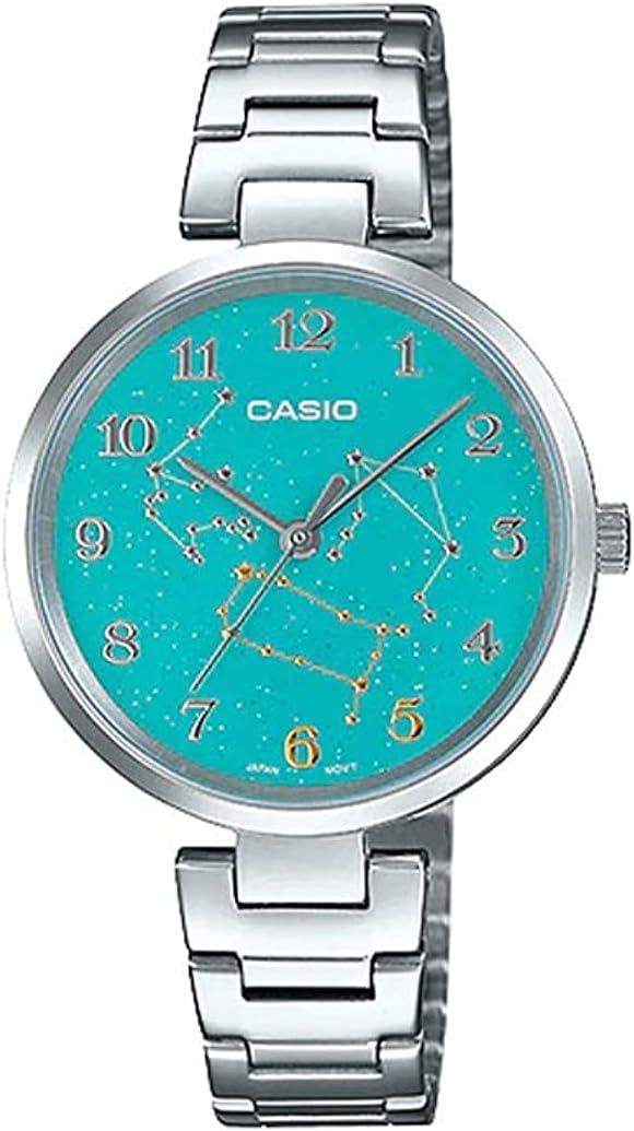 Casio LTP-E07D-3A Women's Stainless Steel Green Gemini Zodiac Motif Dial Analog Watch