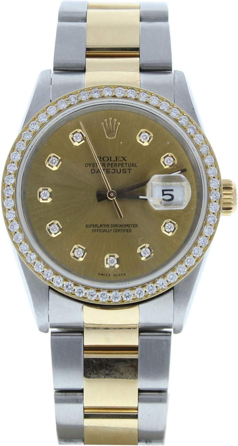Rolex Men's Datejust Model 16233 Steel & 18k Gold Oyster Band Custom Champagne Diamond Dial & Diamond Bezel
