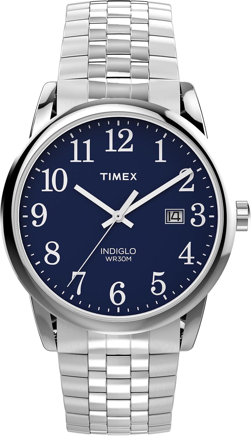 Timex Men's Easy Reader Classic 38mm Watch - Silver-Tone Expansion Band, Blue Dial