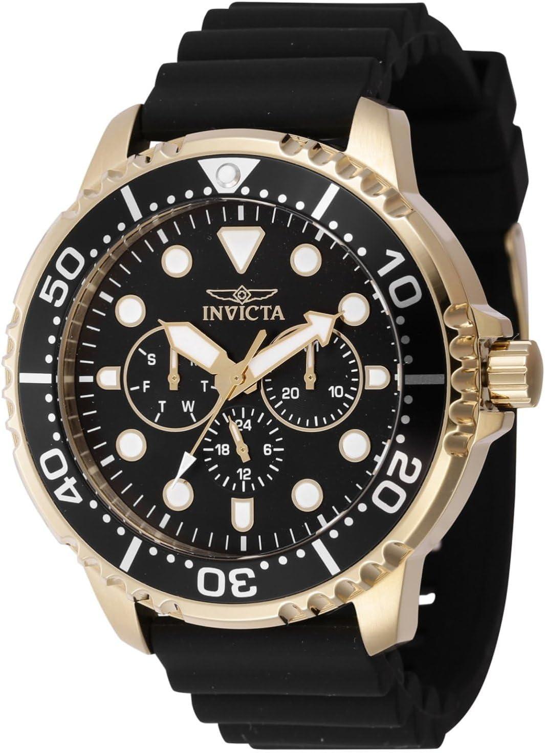 Invicta Pro Diver Men 48mm Stainless Steel Gold Black Dial VH63 Quartz